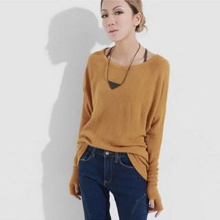 Thumb-Hole Sleeve T-Shirt Yellow - One Size