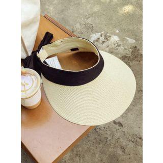 Beribboned Straw Sun Visor Cap