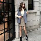 Turtleneck Long-sleeve T-shirt / High Waist A-line Skirt / Fleece Vest