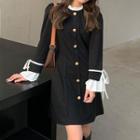 Long-sleeve Button-up Mini Dress Black - One Size