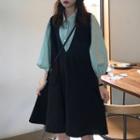 Puff-sleeve Shirt / Suspender Skirt