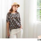 Leopard Printing Round Neck Short-sleeve Top