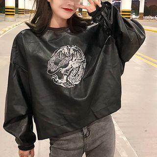 Faux-leather Printed Cropped Top Black - One Size