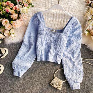 Square-neck Puff-sleeve Retro Blouse