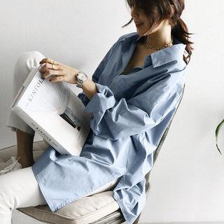 Slit-side Plain Long Shirt