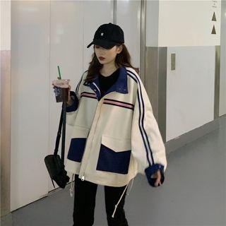 Striped Zip Jacket As Shown In Figure - One Size