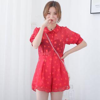 Star Pattern Mesh Playsuit