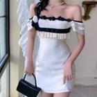 Cap Sleeve Off-shoulder Lace Trim Mini Sheath Dress