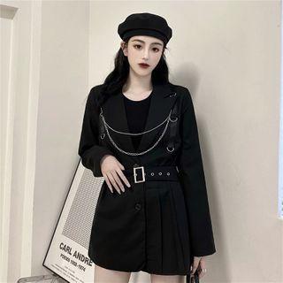 Set: Chained Single Breasted Blazer + Pleated Cover-up Skirt