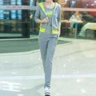 Set: Lettering Short-sleeve T-shirt + Hooded Zip Jacket + Sweatpants