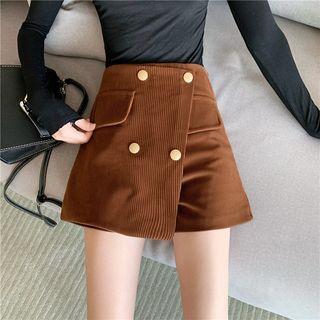 High-waist Asymmetric Corduroy A-line Skirt