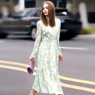 Long-sleeve Printed Midi Dress