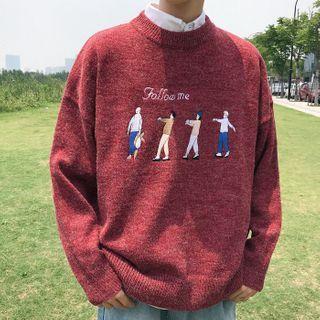 Embroidered Print Knit Sweater