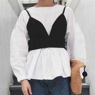 Set: Peplum Blouse + Cropped Spaghetti Strap Top
