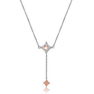 Left Right Accessory - 925 Silver Two Tone Diamond Shape Kite Dangle Necklace (16)