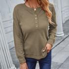 Button-up Long-sleeve Plain Knit T-shirt