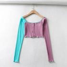 Long-sleeve Off-shoulder Two Tone Crop Top