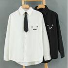Long-sleeve Smiley Face Embroidered Shirt With Necktie