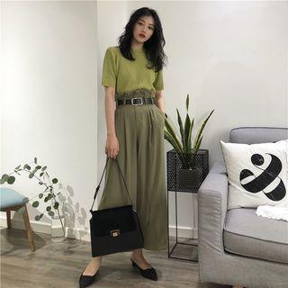 Short-sleeve Knit Top + Cropped Wide-leg Pants