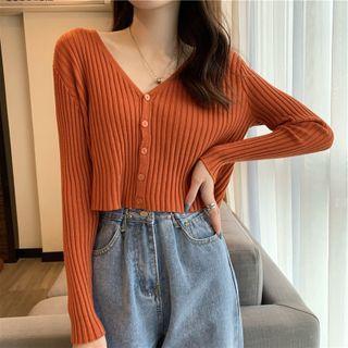 V-neck Button-up Knit Crop Top