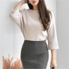 Raglan-sleeve Ribbed Knit Top
