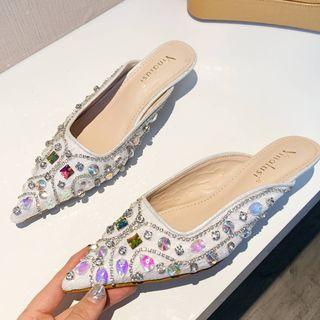 Pointed Rhinestone Mules