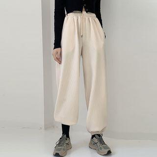 Drawstring Plain Corduroy Gathered Cuff Pants