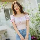 Square-neck Smocked-panel Top