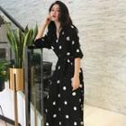 Elbow-sleeve Dotted Maxi Wrap Dress