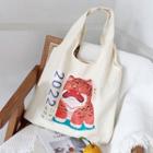 Tiger Print Canvas Tote Bag Beige - One Size