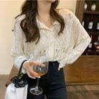Long-sleeve Perforated Flower Embroidered Cardigan Almond - One Size
