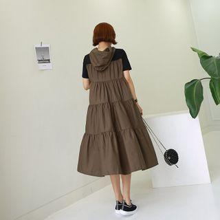 Hooded Tiered Two-tone Dress