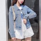 Embroidered Lace Up Denim Jacket