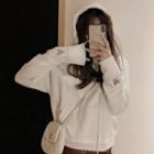Heart Perforated Hoodie White - One Size