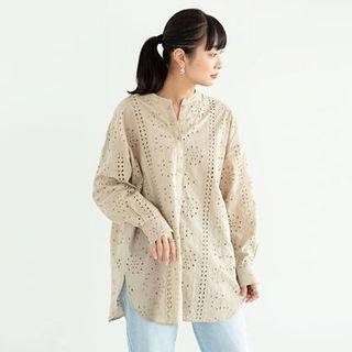 Long-sleeve Embroidered Eyelet Tunic Shirt