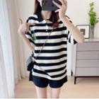 Short-sleeve Embroidered Striped Polo Shirt