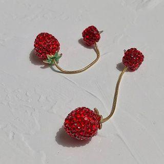 Rhinestone Strawberry Dangle Earring Stud Earring - 1 Pair - Red - One Size