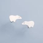925 Sterling Silver Brushed Bear Stud Earring 1 Pair - As Shown In Figure - One Size