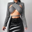 Long Sleeve Cross-strap Crop Top