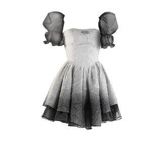 Puff-sleeve Ombre A-line Layered Dress