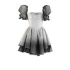 Puff-sleeve Ombre A-line Layered Dress