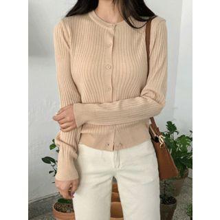 Crew-neck Ribbed Slim-fit Cardigan
