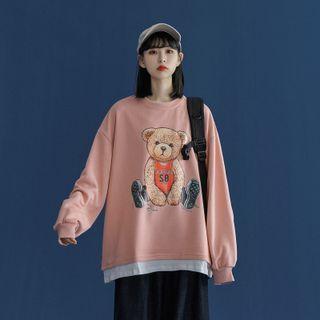 Bear Print Mock Two Piece Sweatshirt