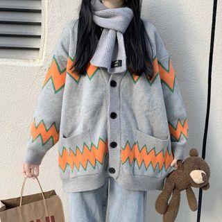 Curve Striped Cardigan Gray & Orange - One Size