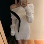 Off-shoulder Midi Knit Dress White - One Size