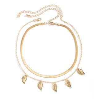 Leaf Pendent Layered Alloy Choker