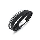 Fashion Simple Geometric 316l Stainless Steel Multi-layer Leather Bracelet Silver - One Size