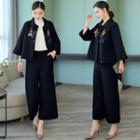 Set: Embroidered Jacket + High-waist Pants