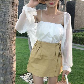 Plain Camisole Top / Side Tie Skort / Open-front Jacket