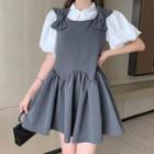 Puff-sleeve Blouse / Bow Overall Dress